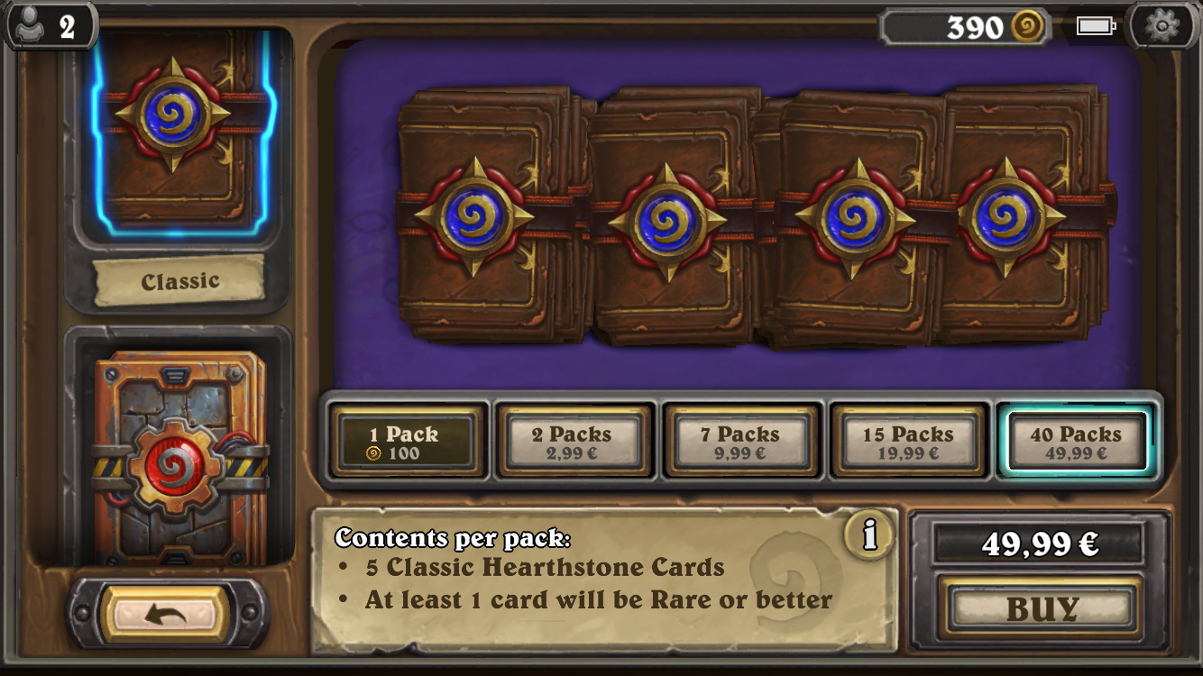 Unlike most games with in-game currencies and in-app purchases, Hearthstone actually has a reasonable system in place to unlock content. (It’s also a card game, which gives them a few liberties they can take.) Frankly, I still find it too expensive if I want all the game has to offer…