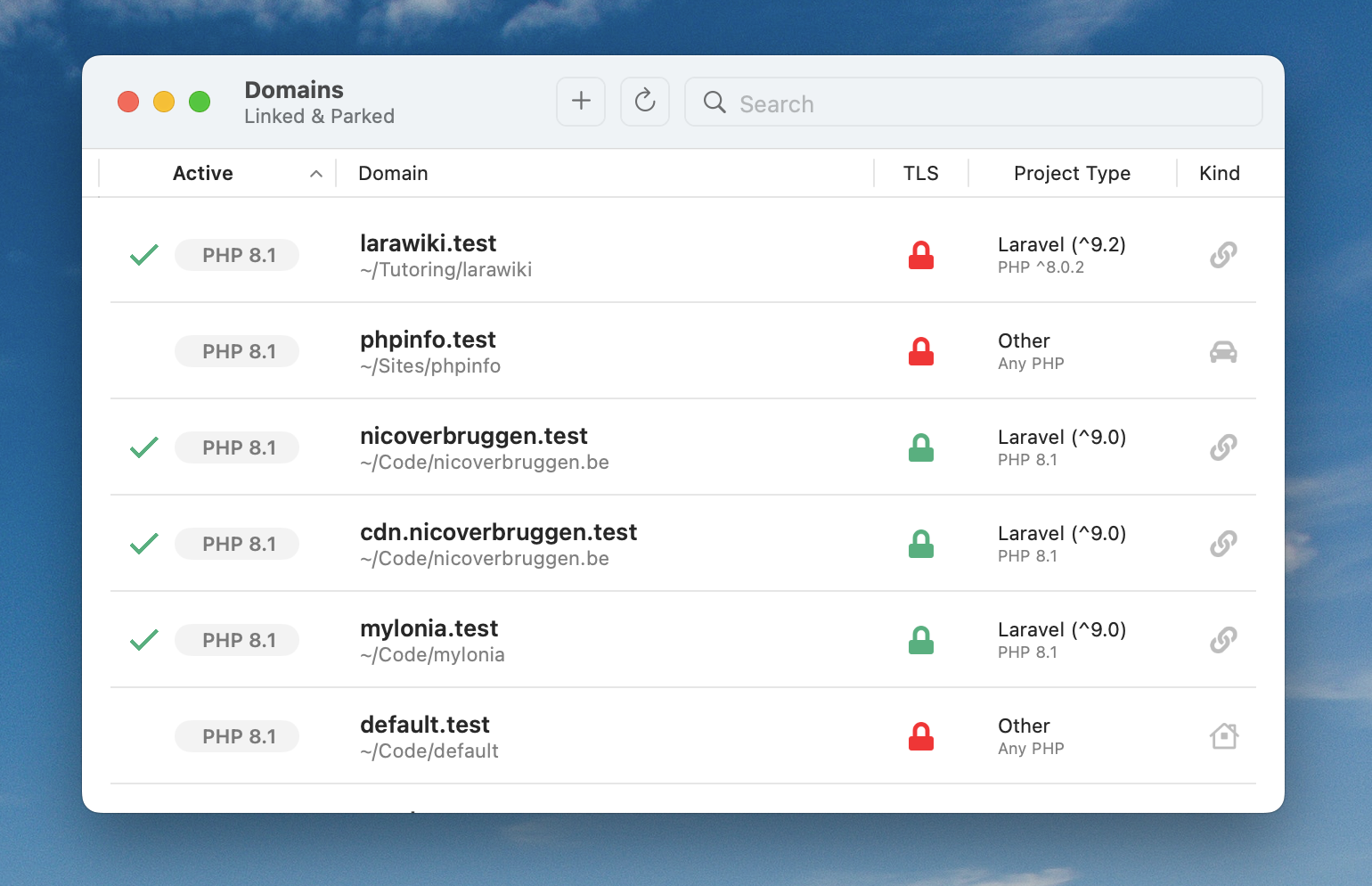 The new promotional screenshot for PHP Monitor 5.2, showing off site isolation and the reworked domains list window.