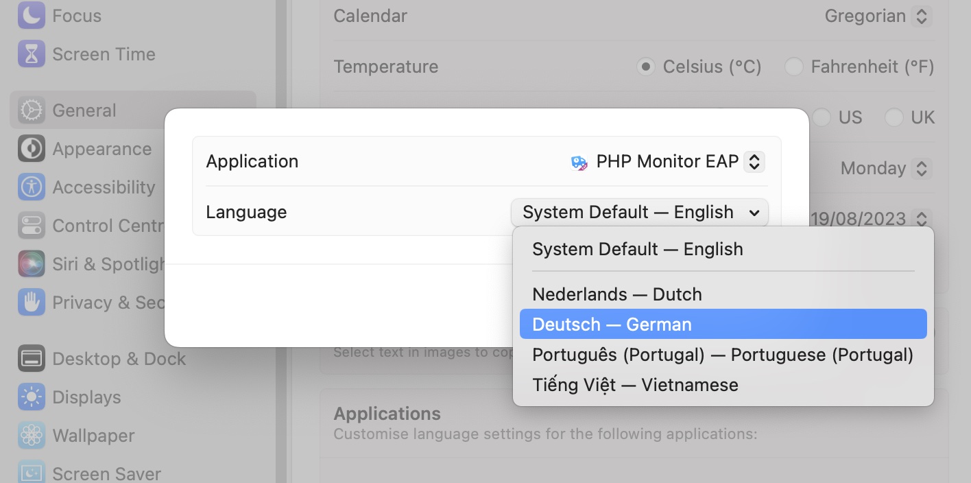 You can manually choose a separate language for the app via System Settings, if you so choose.