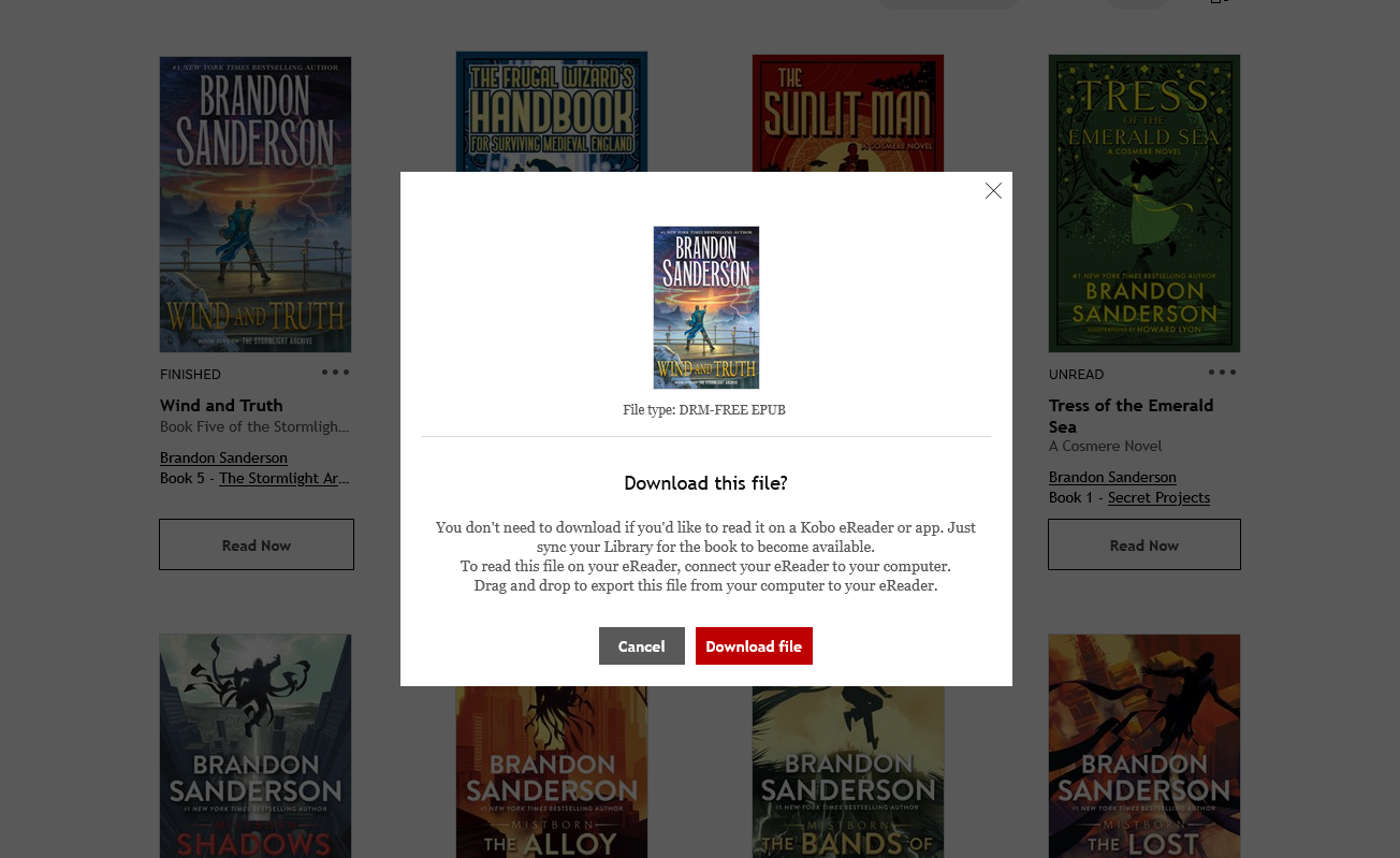 As you can see, Kobo’s Store allows you to download your purchased digital books. In certain cases, publishers can choose to distribute their books without DRM, which is appreciated.