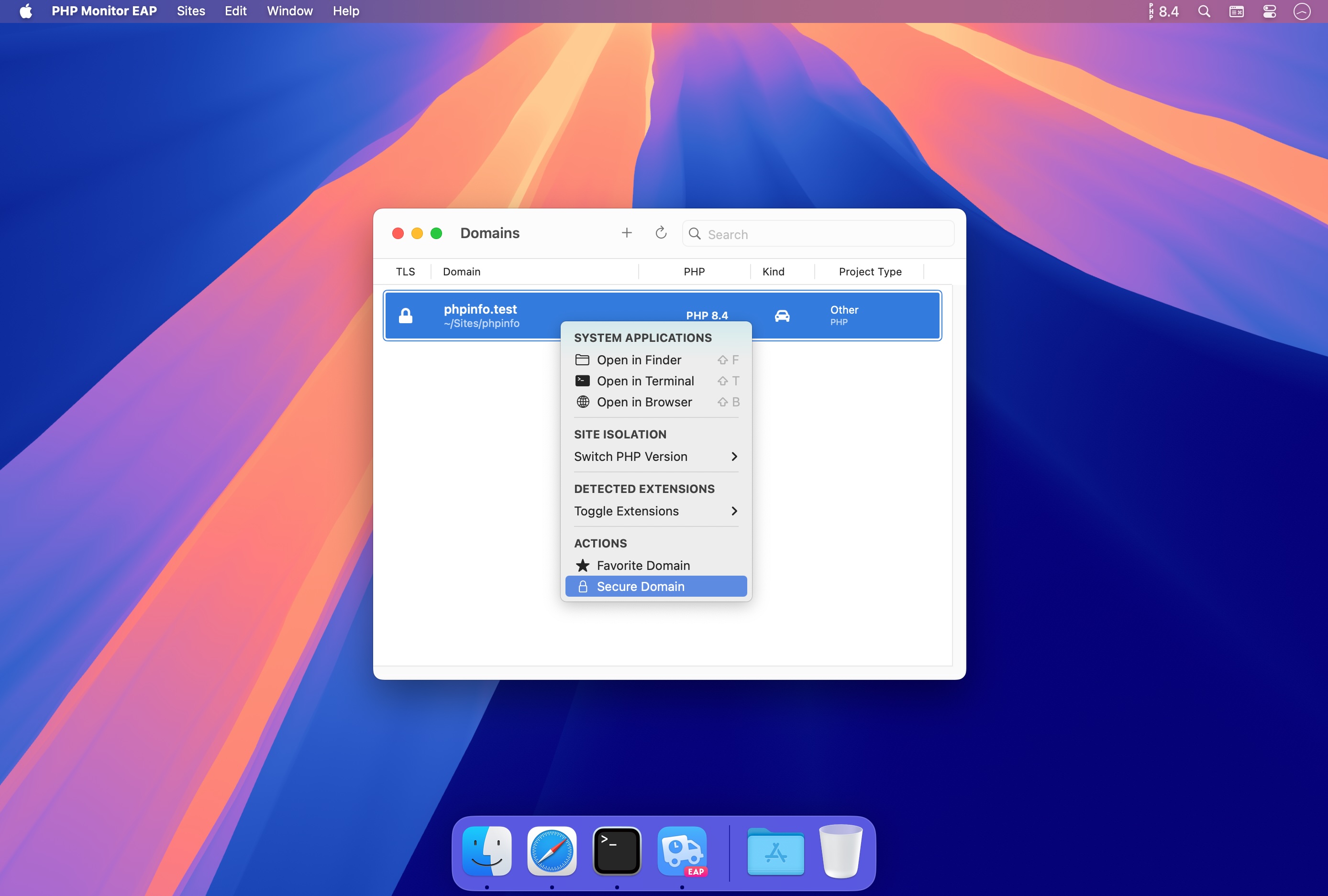 The new context menu for Domains also has new icons. I found myself sometimes making a mistake and mixing up “secure” and “favorite”, with the icons this is less likely to cause confusion.