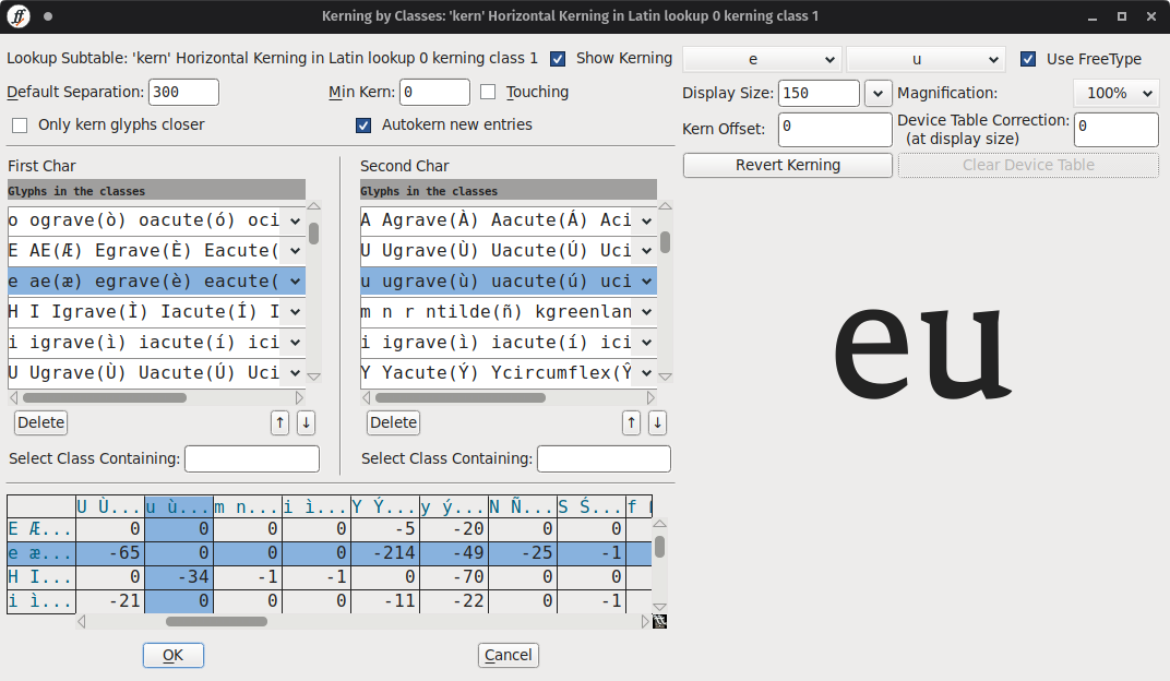 Kerning by class allows you to group together related glyphs, instead of needing to maintain many of the same kern pairs. These pairs are part of the GPOS table.